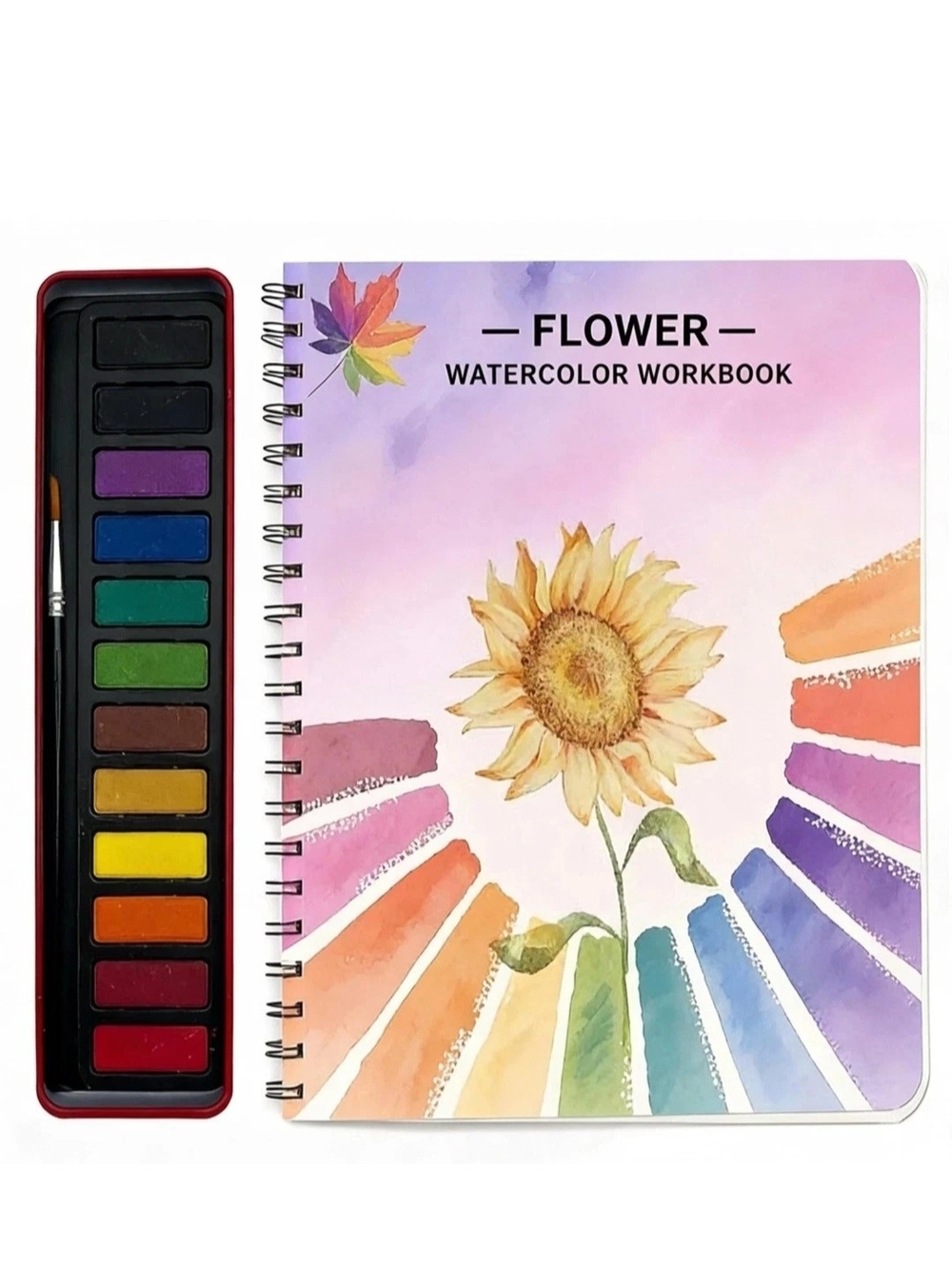 Watercolor Workbook Beginner Painting Kit 12 Colors Flowers